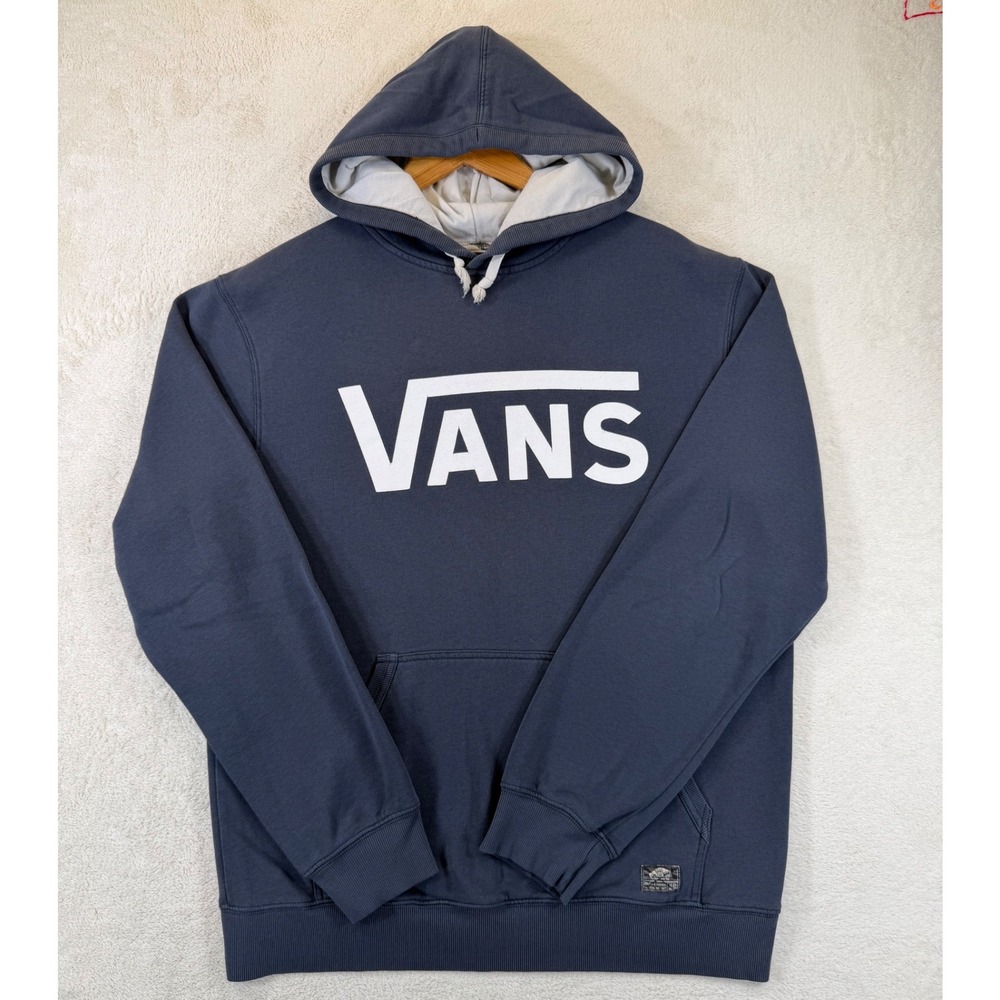 Vans Off The Wall Mens Large Navy Blue Logo Pullover Hoodie Sweatshirt